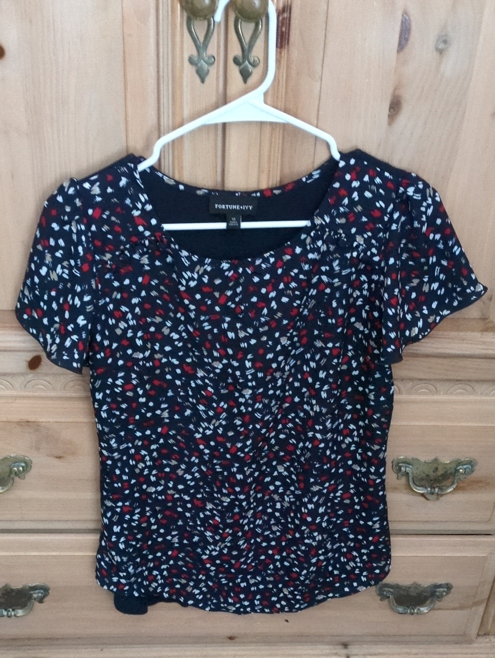 Fortune+Ivy Navy Short Sleeve Tee with Red and White Ditsy Print Stitchfix